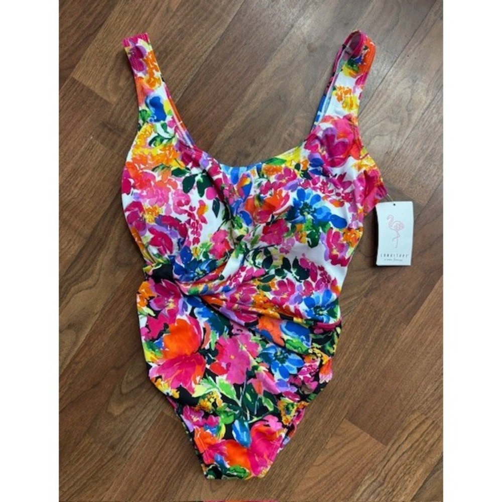 Mimi Flamingo Shape Solver Womens‎ One Piece Swimsuit Floral Twist Draped Sz 10